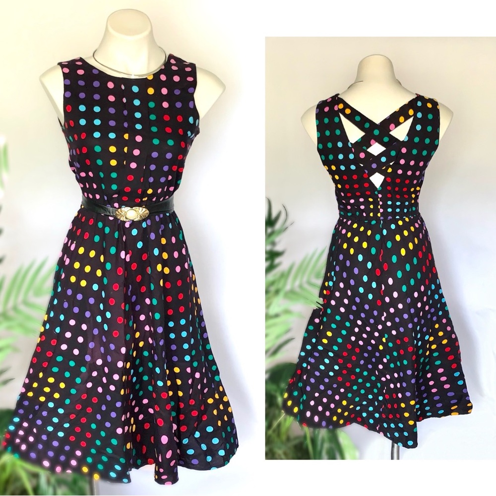 v i n t a g e :: Whimsical Polka Dot Swing Midi Dress - Picture 8 of 12
